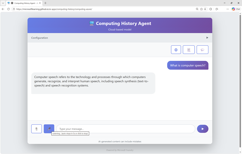 Original screenshot of the agent receiving a spoken question.