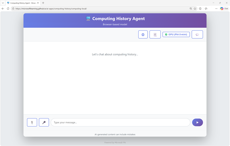 Original screenshot of the Computing History Agent exercise start page.