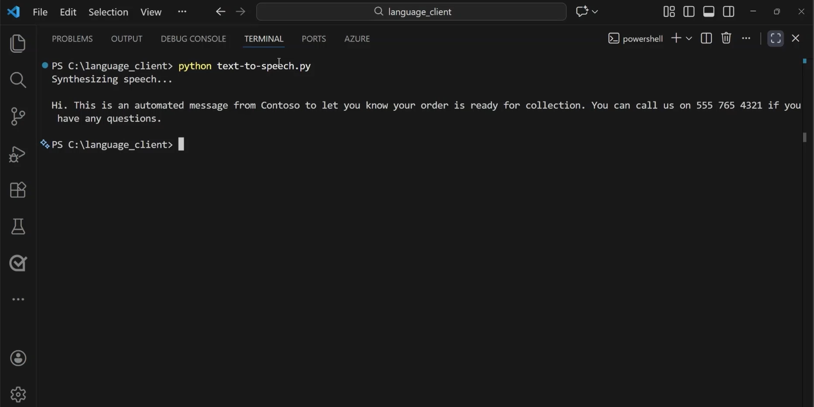 Original terminal screenshot after message synthesis.