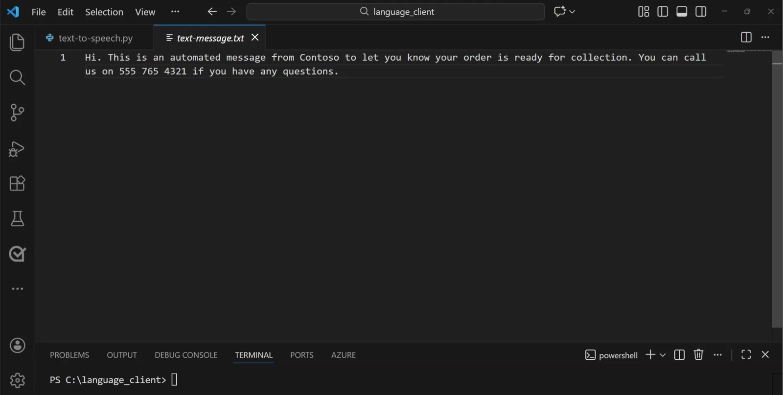 Original screenshot of a message file used for synthesis.
