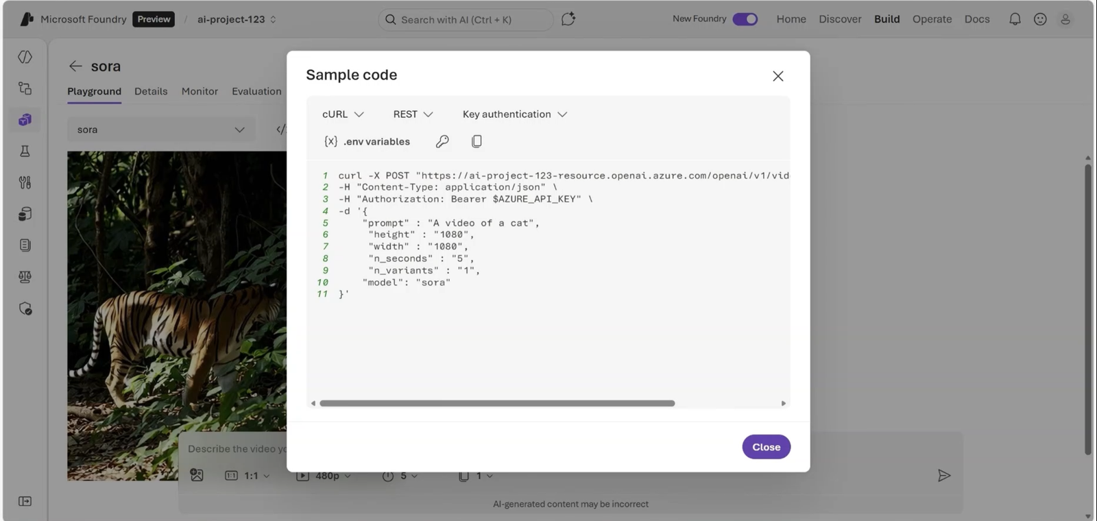 Captura original do exemplo REST para geração de vídeo.