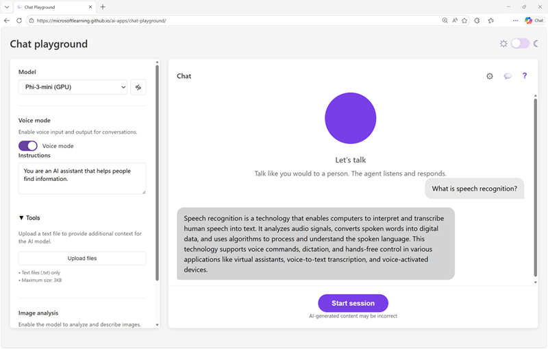 Original Chat Playground screenshot with voice mode.
