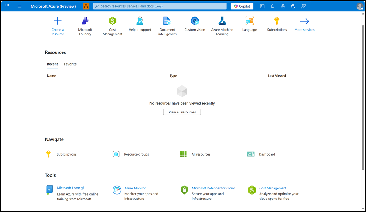 Original Microsoft Azure portal home-page screenshot.