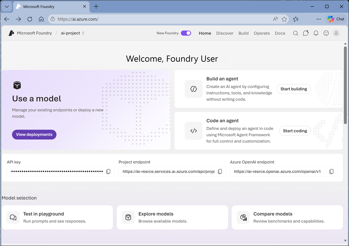 Original screenshot of the new Microsoft Foundry portal home page.
