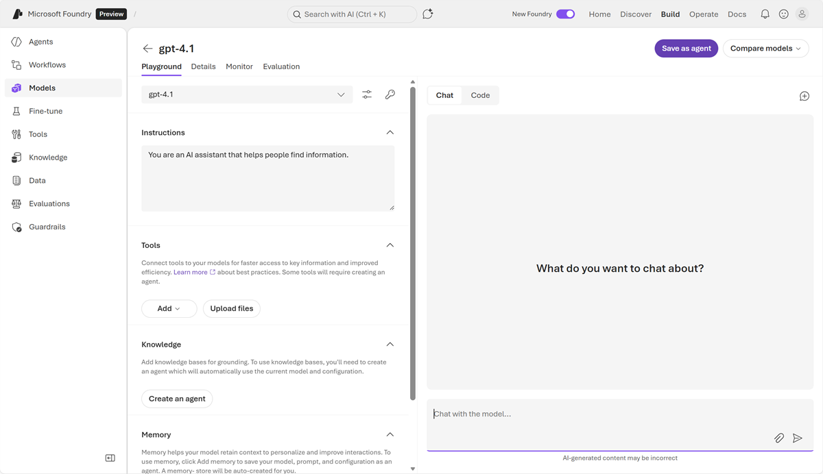 Original screenshot of a model being tested in Microsoft Foundry Playground.