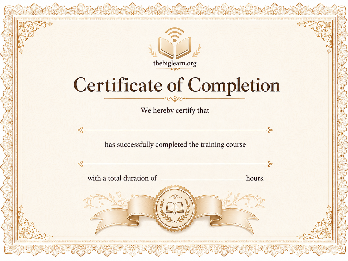 Certificado de finalización de The Big Learn