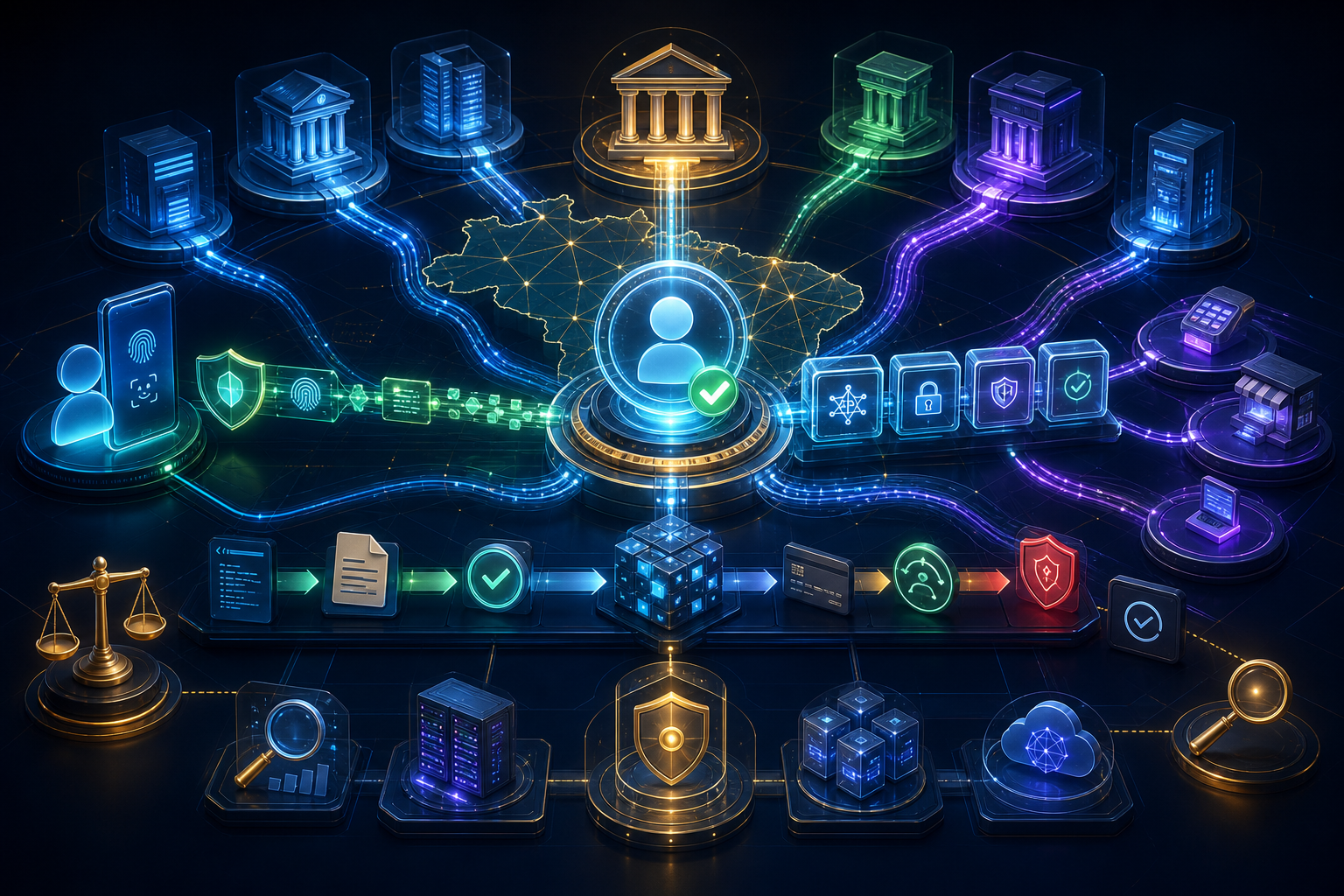 Ecossistema brasileiro de Open Finance conectando cliente, instituições, consentimento e APIs seguras