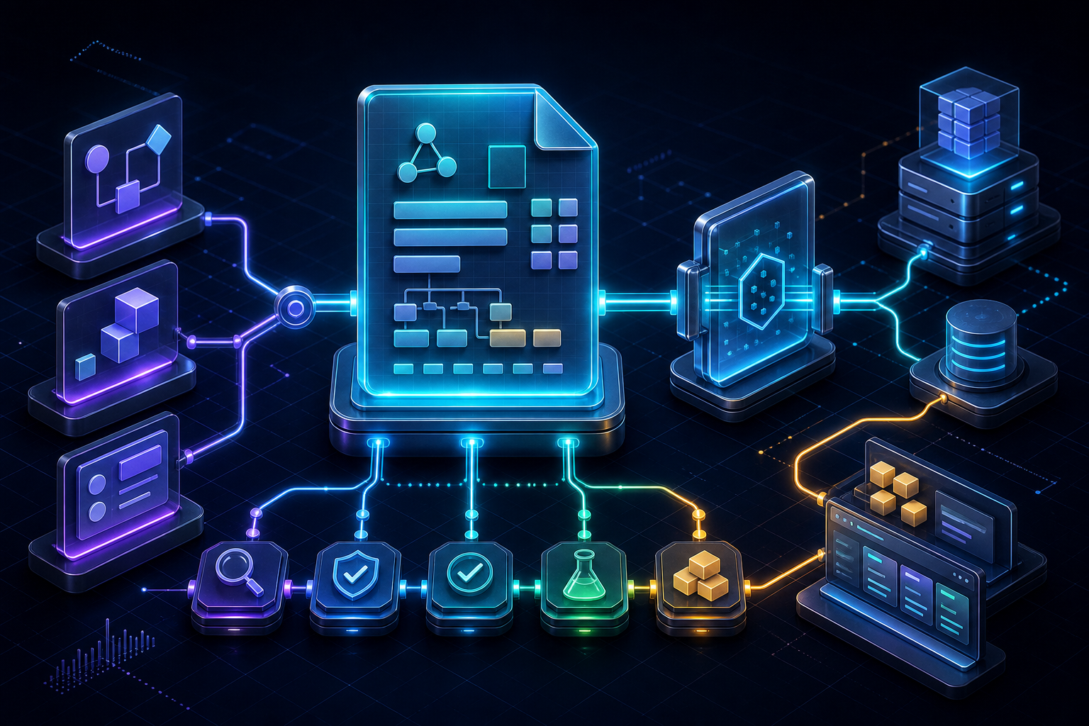Contrato OpenAPI conectando design, validação, documentação, automação, API Gateway e runtime